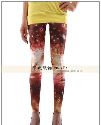 批發 歐美原單外貿 紅色星空印花打底褲九分褲 時尚與性價比的完美融合